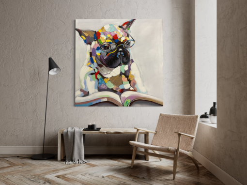 Ein Gemälde mit einer französischen Bulldogge