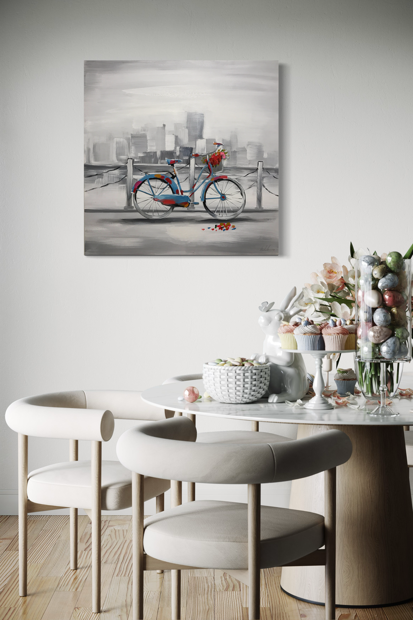 Ein Gemälde mit einem Fahrrad
