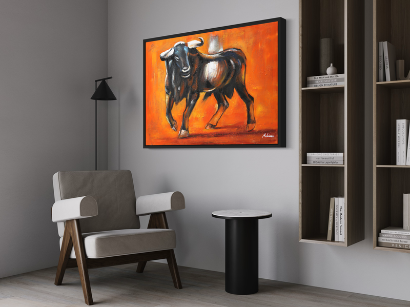 ein Gemälde mit einem Stier
