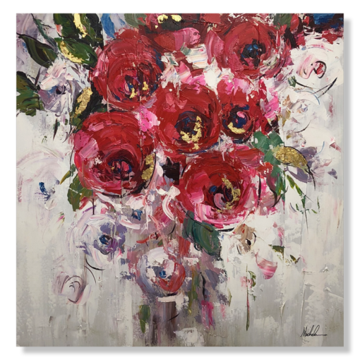 Ein Gemälde mit roten Rosen