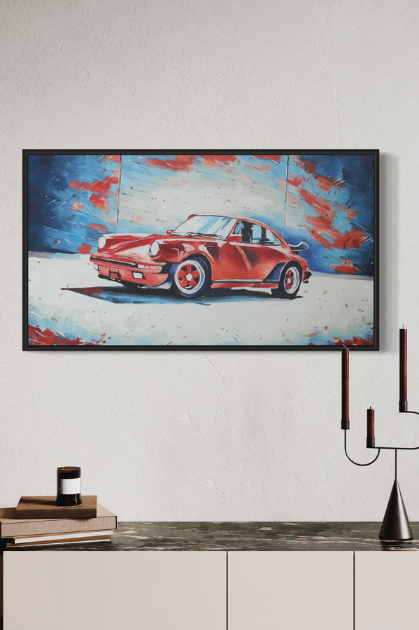 Ein Gemälde inspiriert von Porsches klassischem Auto 911.