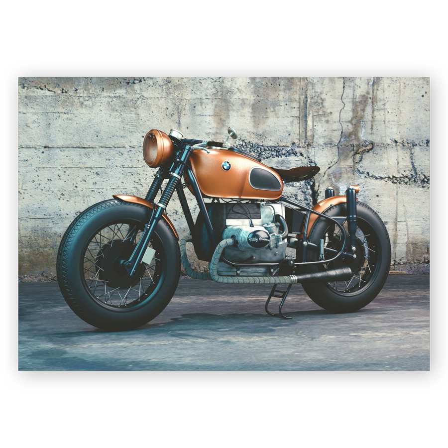 Ein Poster mit einem klassischen BMW Motorrad