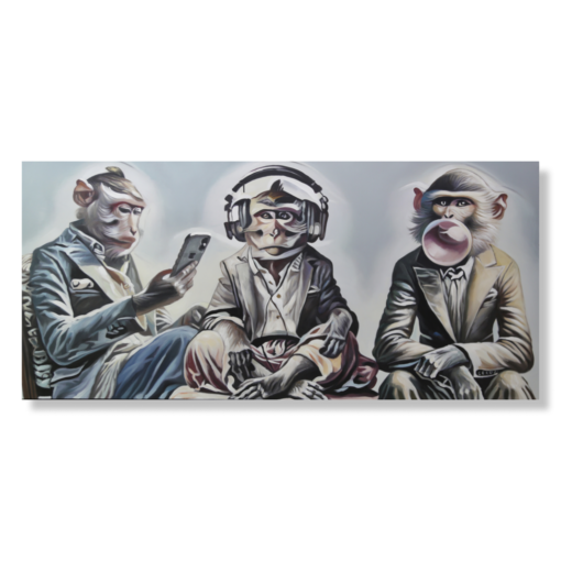 Ein Gemälde mit drei Affen