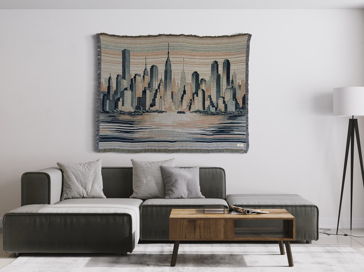Ein Wandteppiche mit der Skyline von New York
