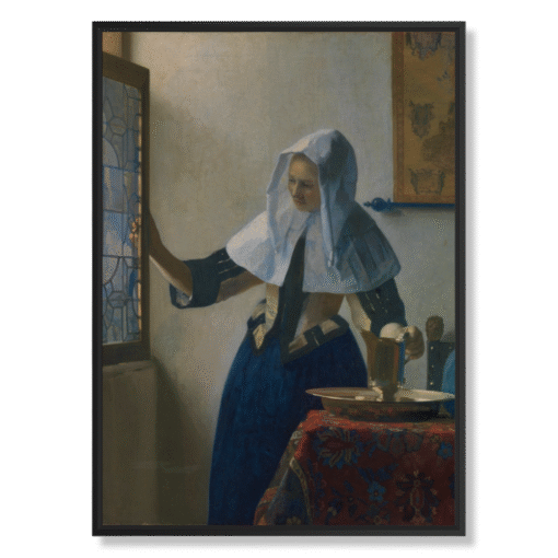 Johannes Vermeer – Young Woman with a Water Pitcher, 50×70 cm, Leinwand im schwarzen Schattenfugenrahmen