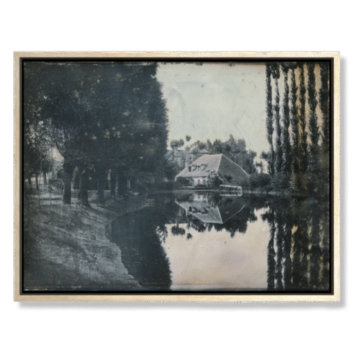 Choiselat – Landscape with Cottage, Leinwanddruck im Eichen-Schattenfugenrahmen