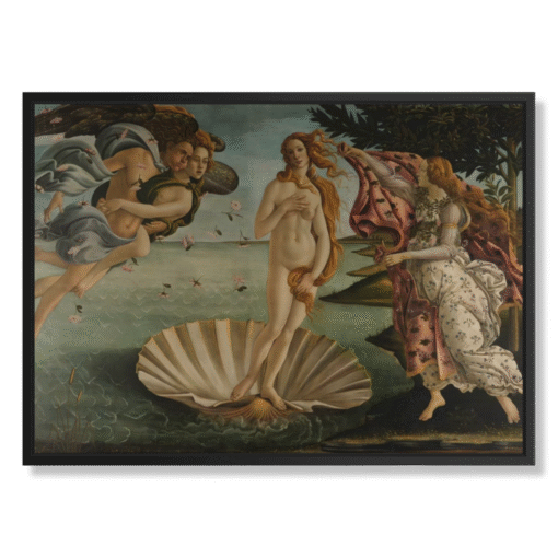 Sandro Botticelli – Nascita di Venere, 100×70 cm, Leinwand im schwarzen Schattenfugenrahmen (Zeitlose Meisterwerke – mythologische Schönheit)
