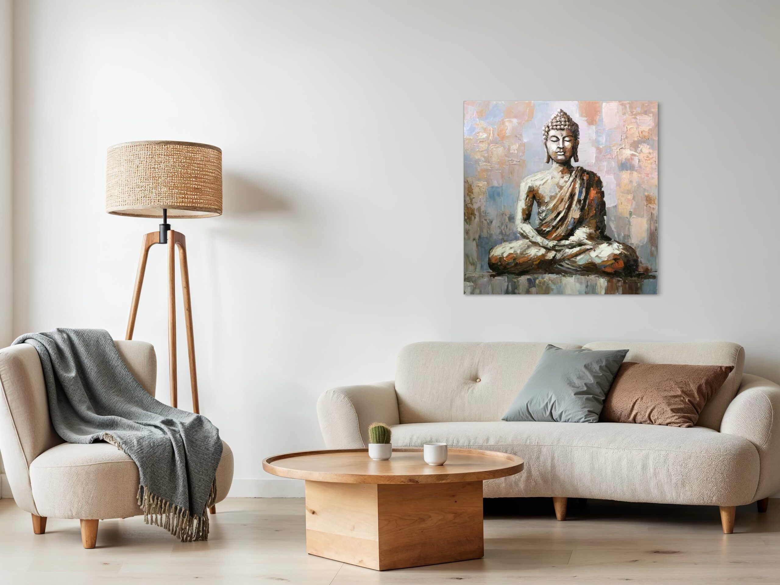 Handgemaltes Buddha-Gemälde in Impasto-Technik mit erdigen Tönen – Symbol für Ruhe, Balance und Harmonie.
