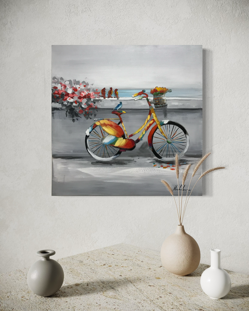 Ein Gemälde mit einem Fahrrad